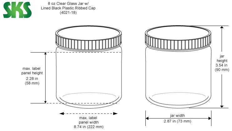 SKS Science Products - Laboratory Glass Jars, Clear Straight Sided Glass  Jars With White Polypropylene Ribbed Lined Caps