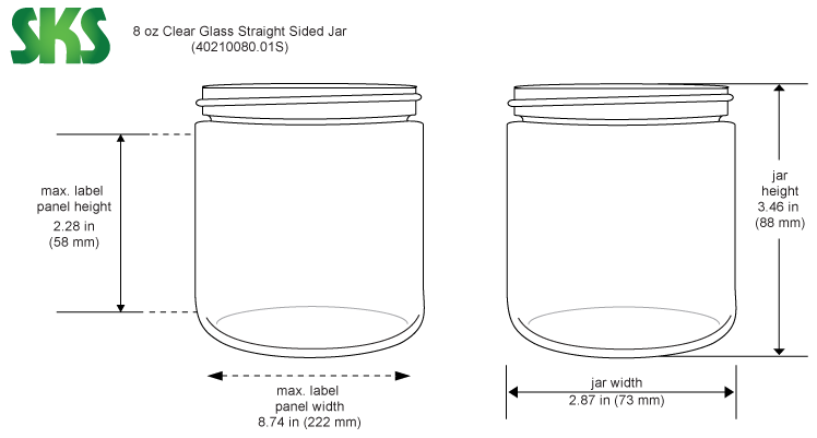 Clear Straight-Sided Glass Jars - 8 oz, Black Metal Cap S-17983M