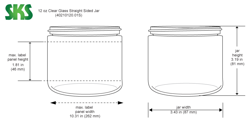 12oz Clear Glass General Purpose Jars (Cap Not Included) - 12/Case, Clear Type III BPA Free 70-G450