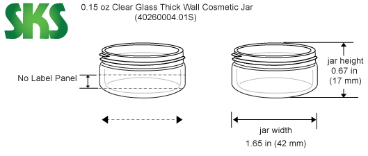 Line Drawing for 0.15 oz Clear Glass Thick Wall Cosmetic Jars (Bulk), Caps NOT Included