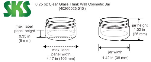 Line Drawing for 0.25 oz Clear Glass Thick Wall Cosmetic Jars (Bulk) Caps NOT Included