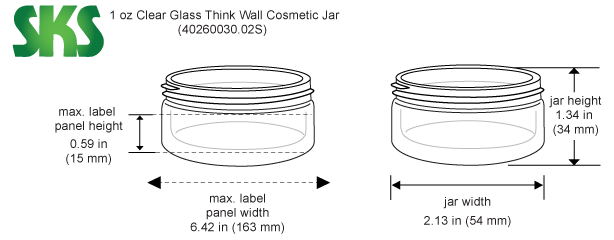 Line Drawing for 1 oz Clear Glass Thick Wall Cosmetic Jar (Bulk), Caps Not Included