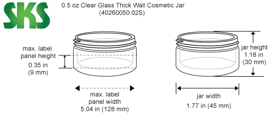 Line Drawing for 0.5 oz Clear Glass Thick Wall Cosmetic Jars (Bulk), Caps NOT Included