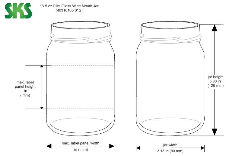 16 OZ WIDE MOUTH FLINT GLASS JARS - 12 PACK