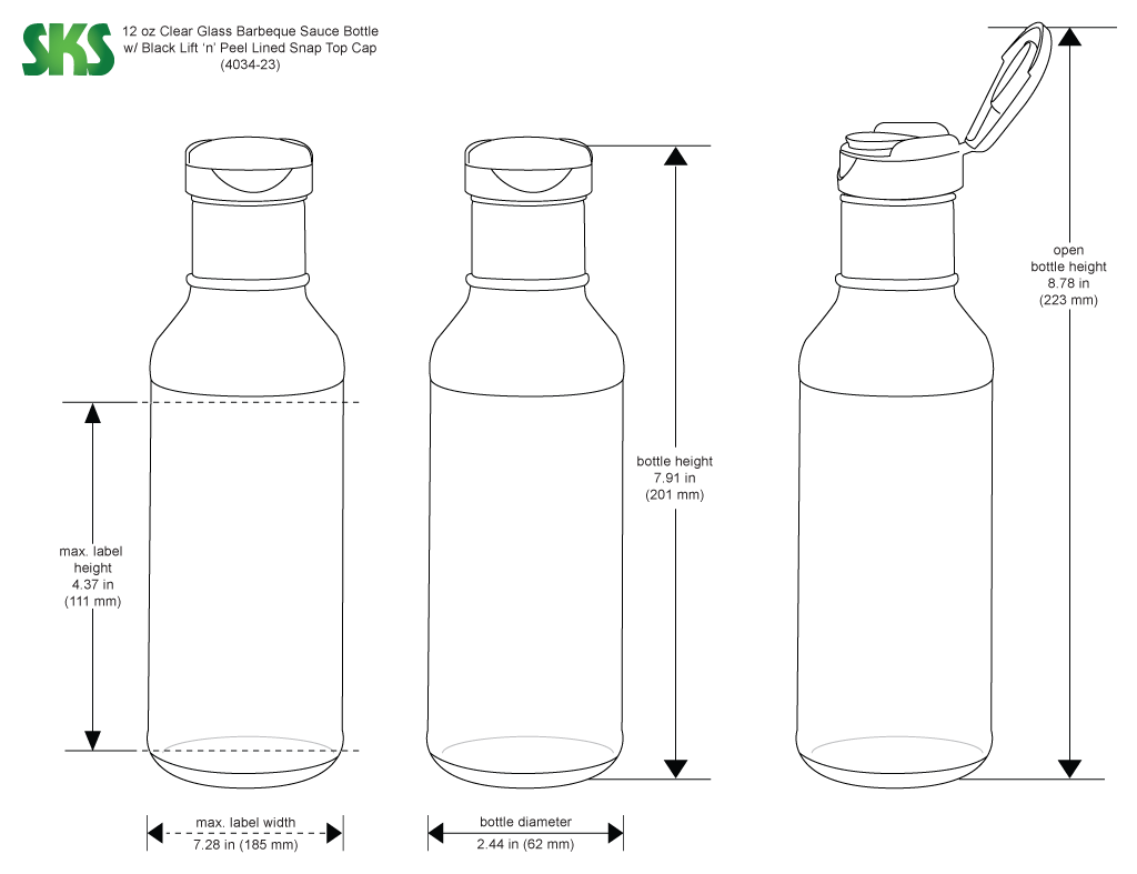 12 oz Glass Barbecue Sauce Bottles w/ Black Polypropylene Lift and Peel  Lined Snap Top Caps