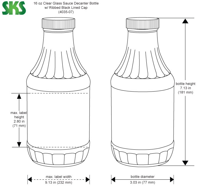 16 oz. Clear Glass Decanter Bottle, 38mm 38-405, 12/cs