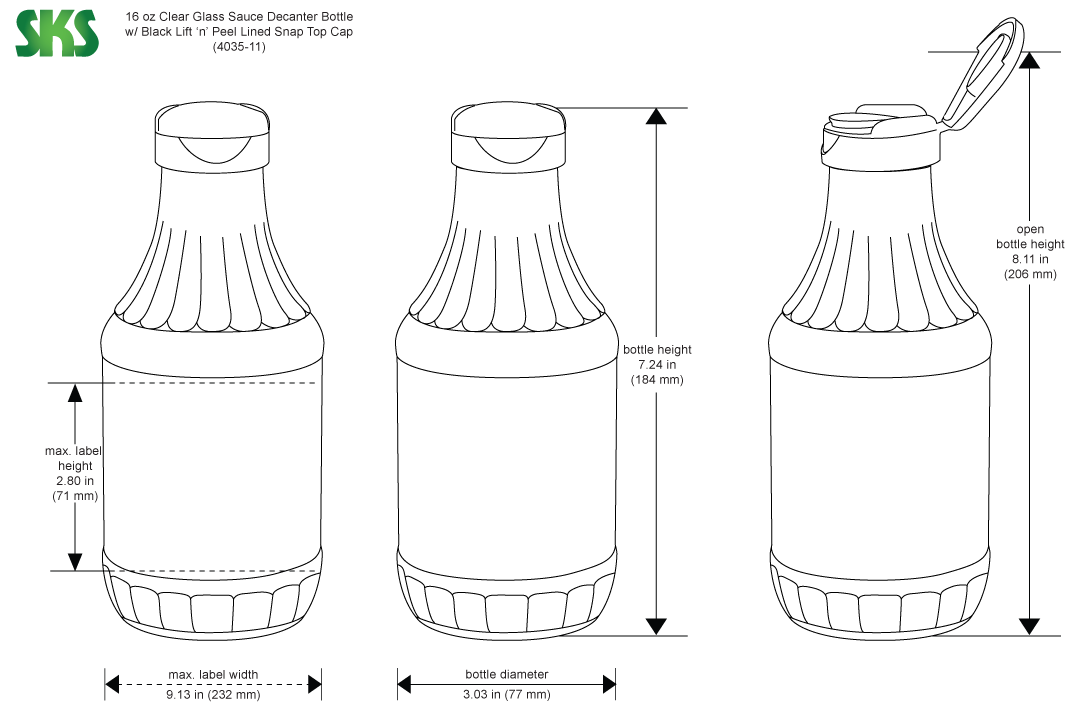 Glass Decanter Bottles w/ Black PP Lift 'n' Peel™ Lined Snap Top Caps