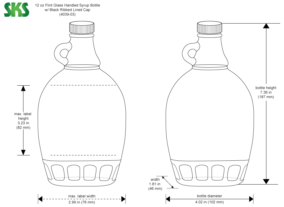 Glass Syrup Bottle with White Cap, 12 oz