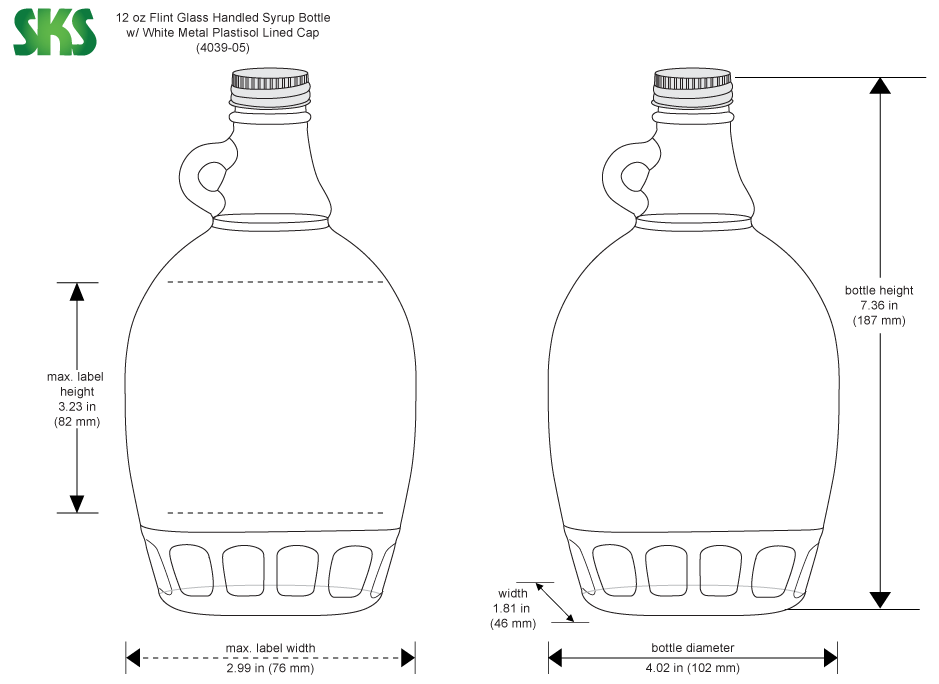 12 oz Clear Glass Sauce & Syrup Bottle with White Metal Plastisol