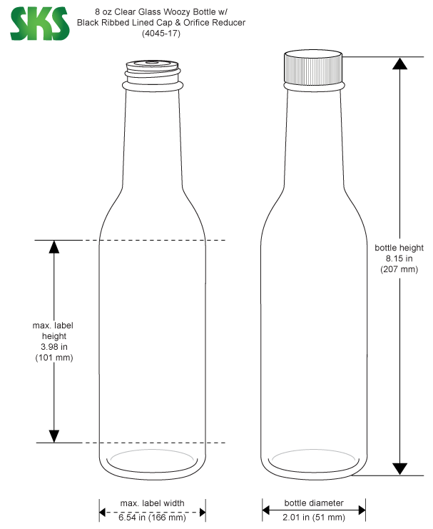 Clear Glass Vinegar Style Round Bottles w/ Black Ribbed Lined Caps