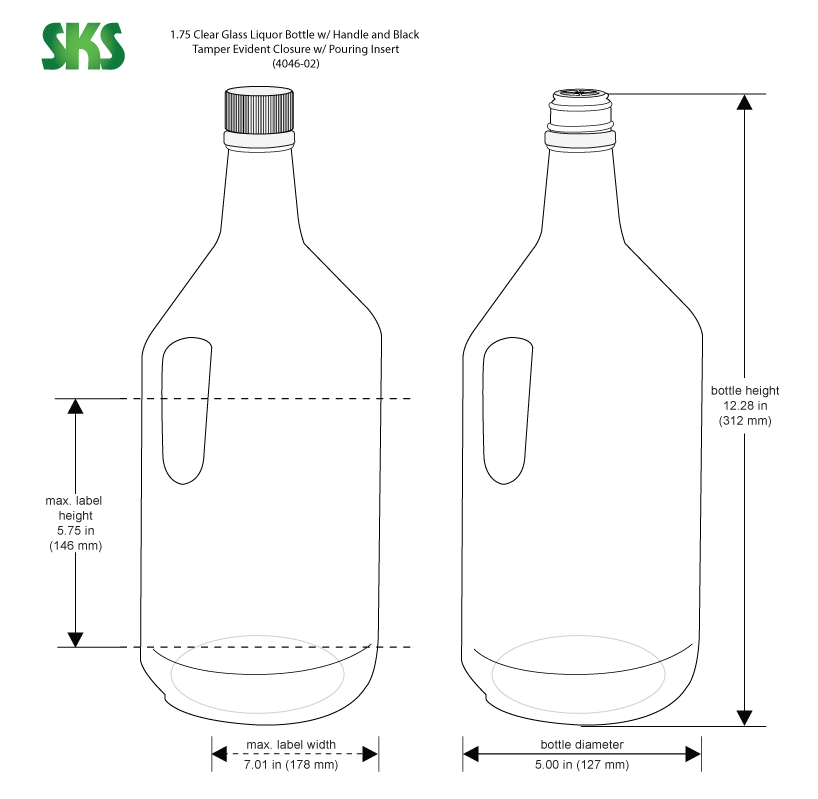 1 Liter Clear Glass Liquor Bottles w/ Black Polypro Tamper Evident Caps