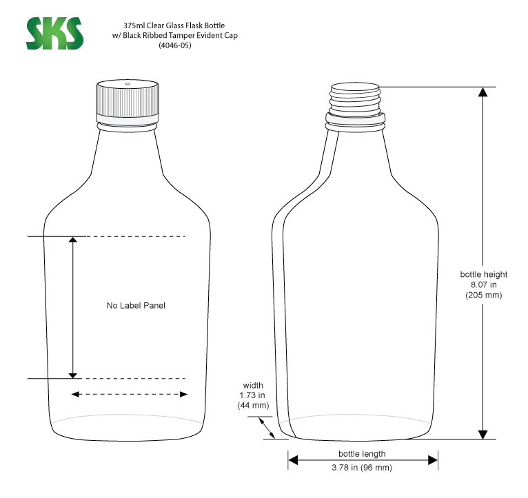 100ml Flint (Clear) Glass Flask Tamper Evident Oval Body - 28-350 Neck