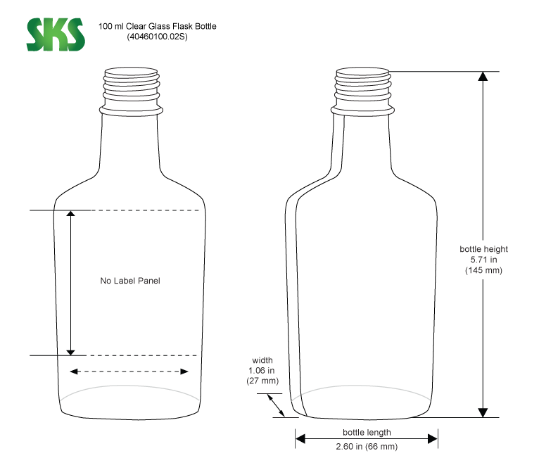 100ml Flint (Clear) Glass Flask Tamper Evident Oval Body - 28-350 Neck