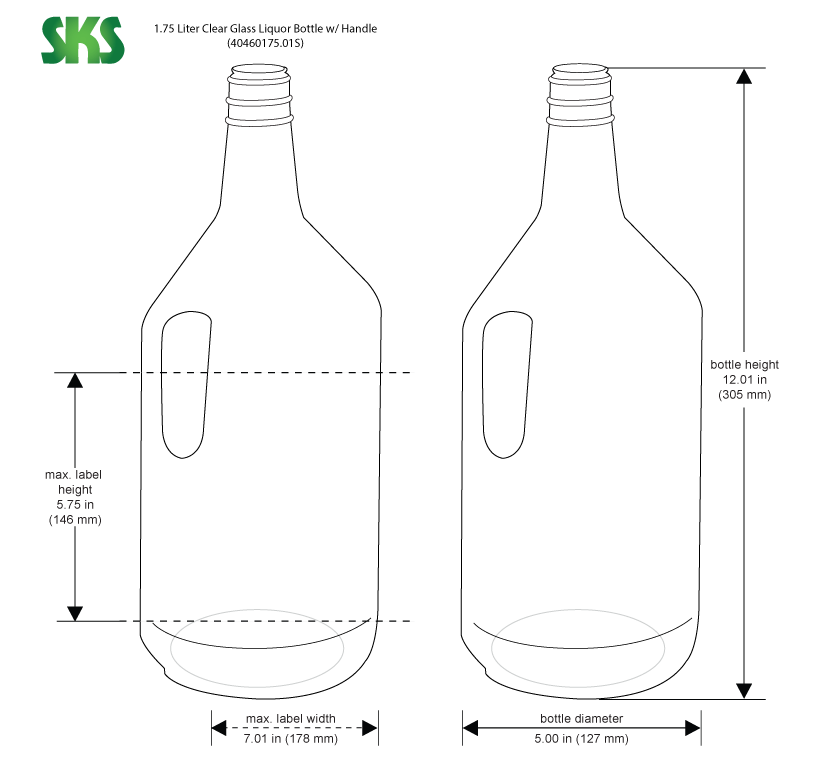 1.75 Liter Clear Glass Liquor Bottles