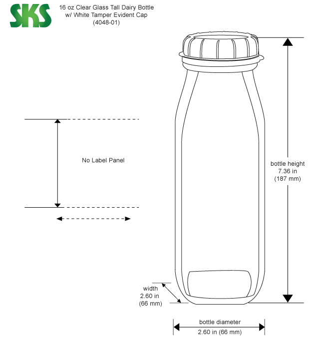 16oz Clear Glass Short Milk Bottles (White Tamper-Evident Cap) - Wholesale, 24/Case, Clear Type III BPA Free 48 mm