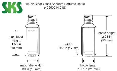 Line Drawing for 1/4 oz Clear Glass Sample Bottles (Bulk), Caps NOT Included