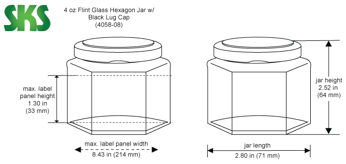 6oz Clear Glass Hexagon Jars (Black Lug Cap) for Canning 12/Case, Clear Type III 58 Lug