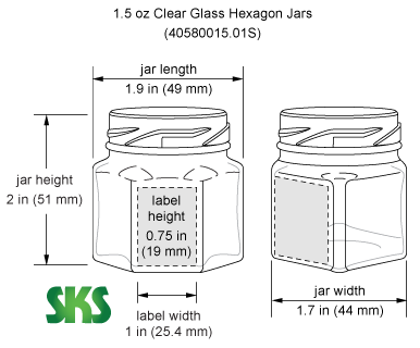 1 1/2 oz Clear Glass Hexagon Jars (Bulk), Caps NOT Included