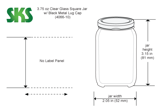 9.8 oz Glass Jars, Clear Glass Square Jars w/ Black Metal Lug Caps