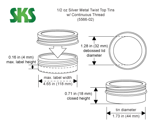 2 oz Silver Metal Twist Top Tins w/ Continuous Thread