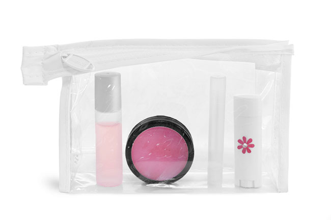 Clear Vinyl Bags w/ White Zipper and Hang Loop