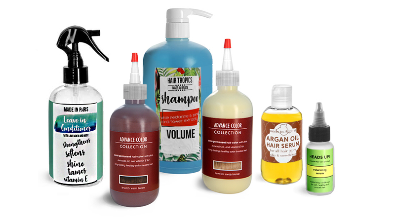 Hair Care Products with Natural and Clear Boston Round Bottles