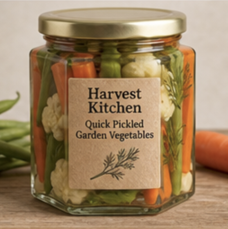 Quick Pickled Garden Vegetables Glass Hexagon Jar
