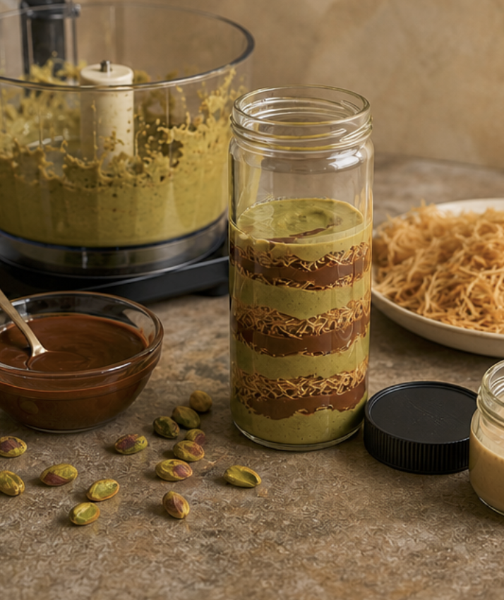Dubai-Style Pistachio Kataifi Spread in a Glass Paragon Jar