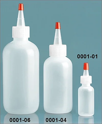 LDPE Plastic Bottles, Natural Boston Round Bottles w/ Spout and Red Tip Cap