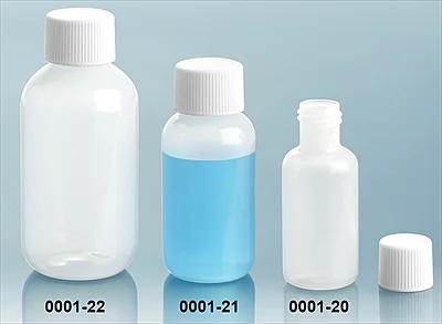 LDPE Plastic Bottles, Natural Boston Round Bottles w/ White Screw Caps