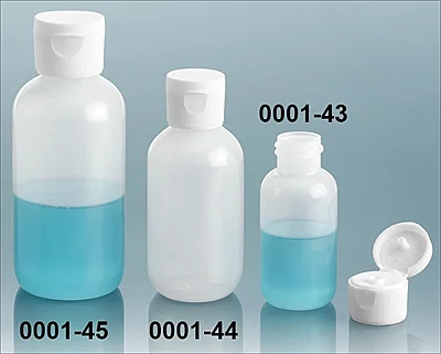 LDPE Plastic Bottles, Natural Boston Round Bottles w/ White Ribbed Snap Caps