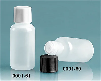 LDPE Plastic Bottles, Natural Boston Round Bottles w/ Caps and Orifice Reducer