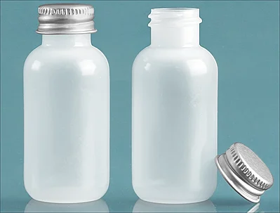 LDPE Plastic Bottles, Natural Boston Round Bottles w/ Silver Aluminum PE Lined Caps