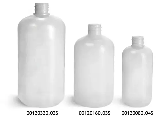 Natural HDPE Boston Round Bottles (Bulk), Caps NOT Included