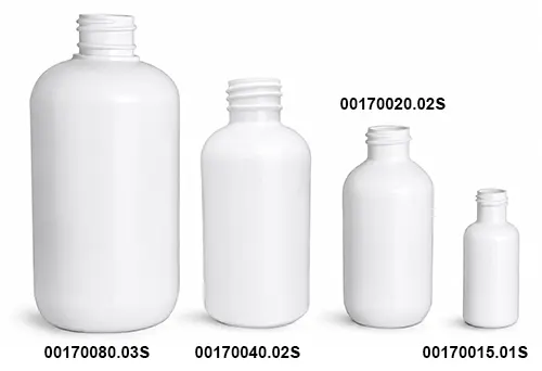 White HDPE Boston Round Bottles (Bulk), Caps NOT Included