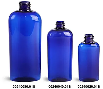 PET Plastic Bottles, Blue Cosmo Oval Bottles (Bulk), Caps Not Included