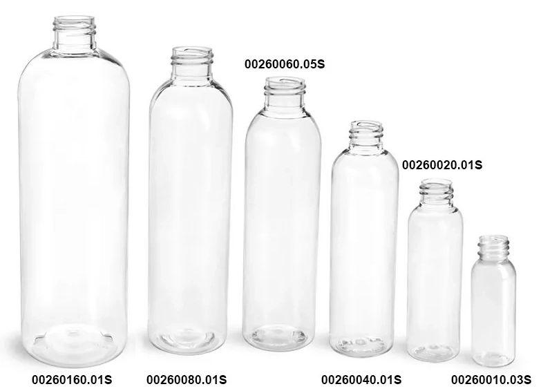 Clear PET Cosmo Round Bottles (Bulk), Caps NOT Included