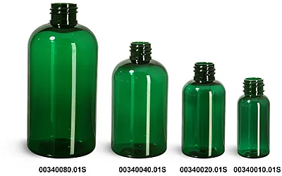 Green PET Boston Round Bottles (Bulk), Caps Not Included