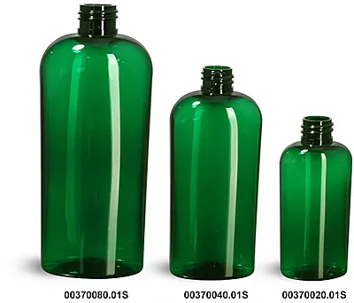 PET Plastic Bottles, Green Cosmo Oval Bottles (Bulk), Caps Not Included