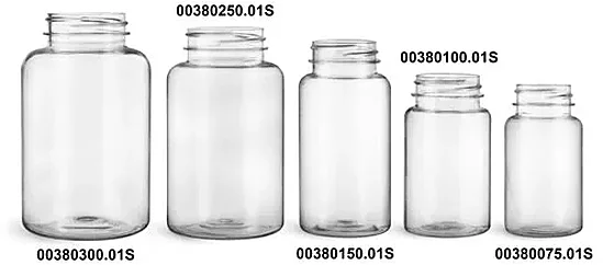 PET Plastic Bottles, Clear Wide Mouth Packer Bottles, (Bulk) Caps Not Included 