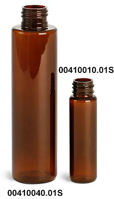 Amber PET Slim Line Cylinder Bottles (Bulk), Caps NOT Included