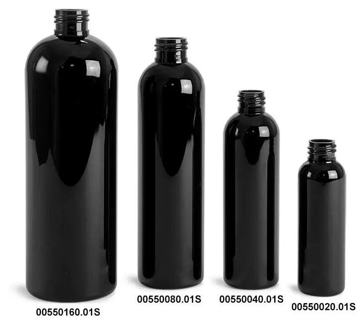 Black PET Cosmo Round Bottles (Bulk), Caps NOT Included