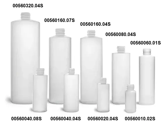 Natural HDPE Cylinder Bottles (Bulk), Caps NOT Included