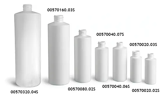 White HDPE Cylinder Bottles (Bulk), Caps NOT Included