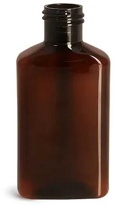 Plastic Bottles, 100 ml Amber PET Oblong Bottles (Bulk), Caps NOT Included