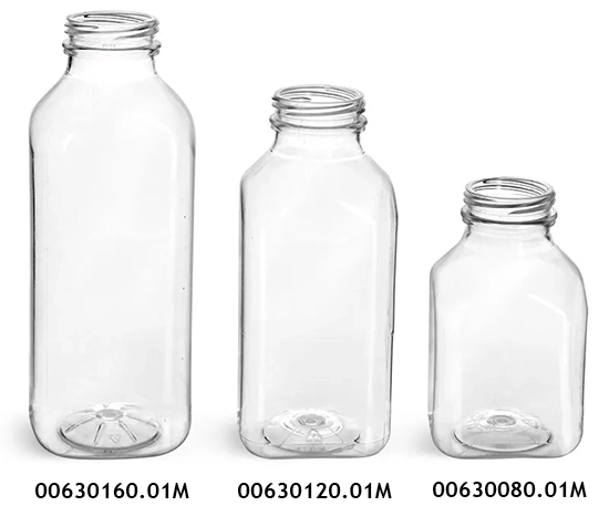 Clear PET Square Beverage Bottles (Bulk), Caps Not Included