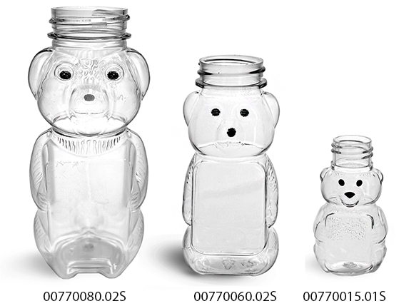 Clear PET Honey Bear Bottles (Bulk), Caps NOT Included