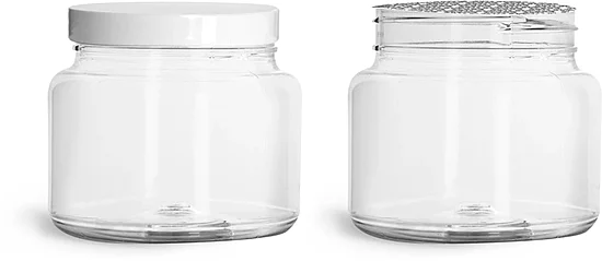 PET Plastic Jars, 22 oz Clear Straight Sided Jars w/ Smooth White PS22 Lined Caps 
