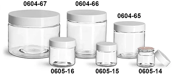 PET Plastic Jars, Clear Straight Sided Jars w/ White Smooth Induction Lined Caps