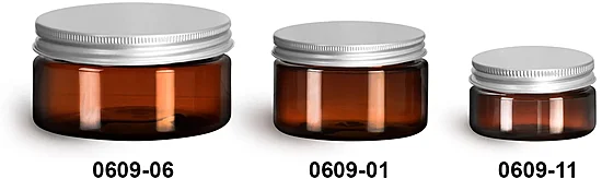 PET Plastic Jars, Amber Heavy Wall Jars w/ Lined Aluminum Caps